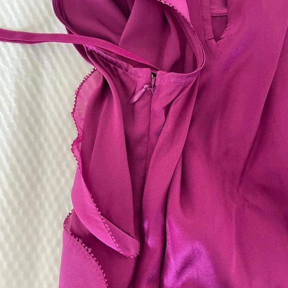 White House Black Market Silk Fuchsia Ruffled Blouse
